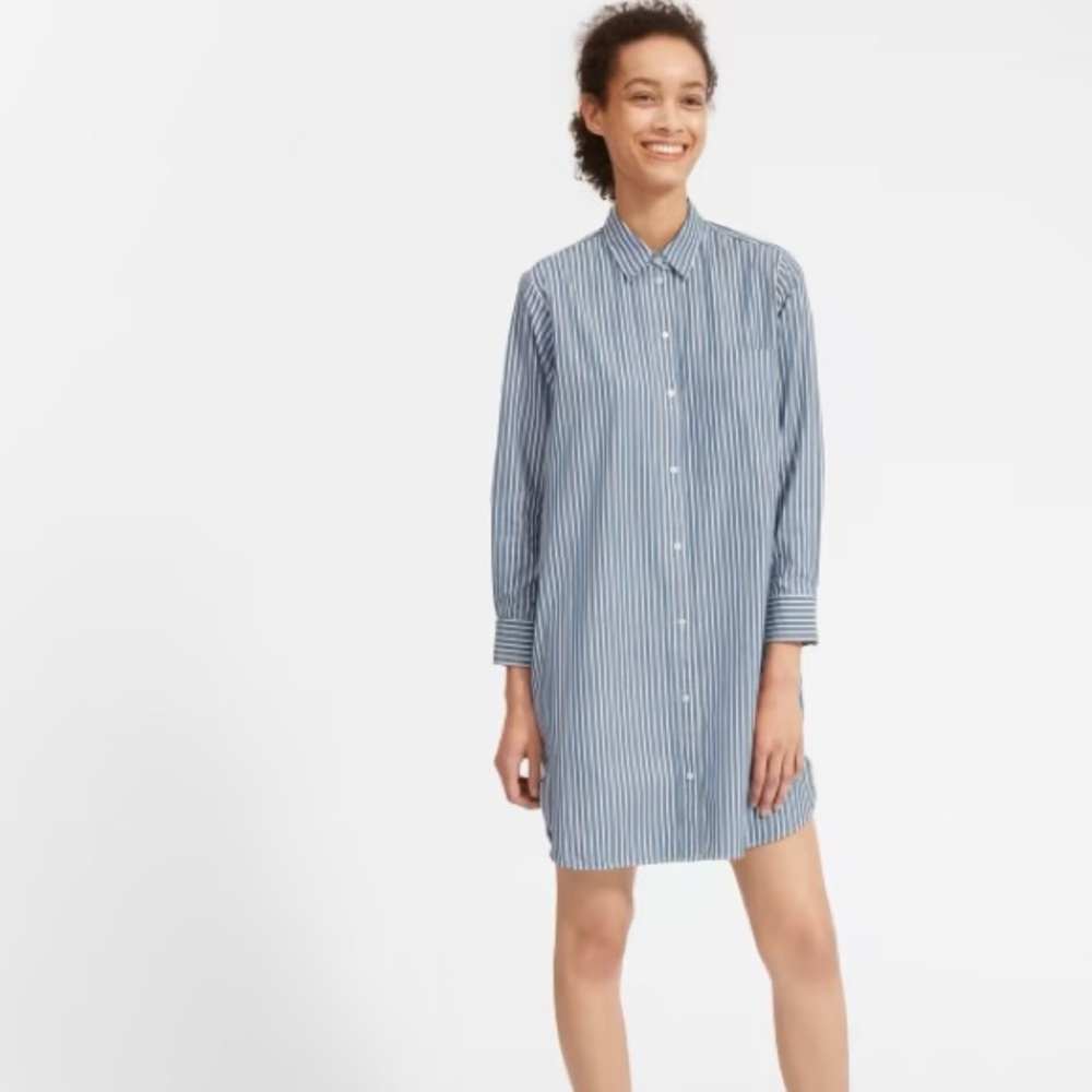 Everlane Cotton Button-up Shirtdress Blue Striped